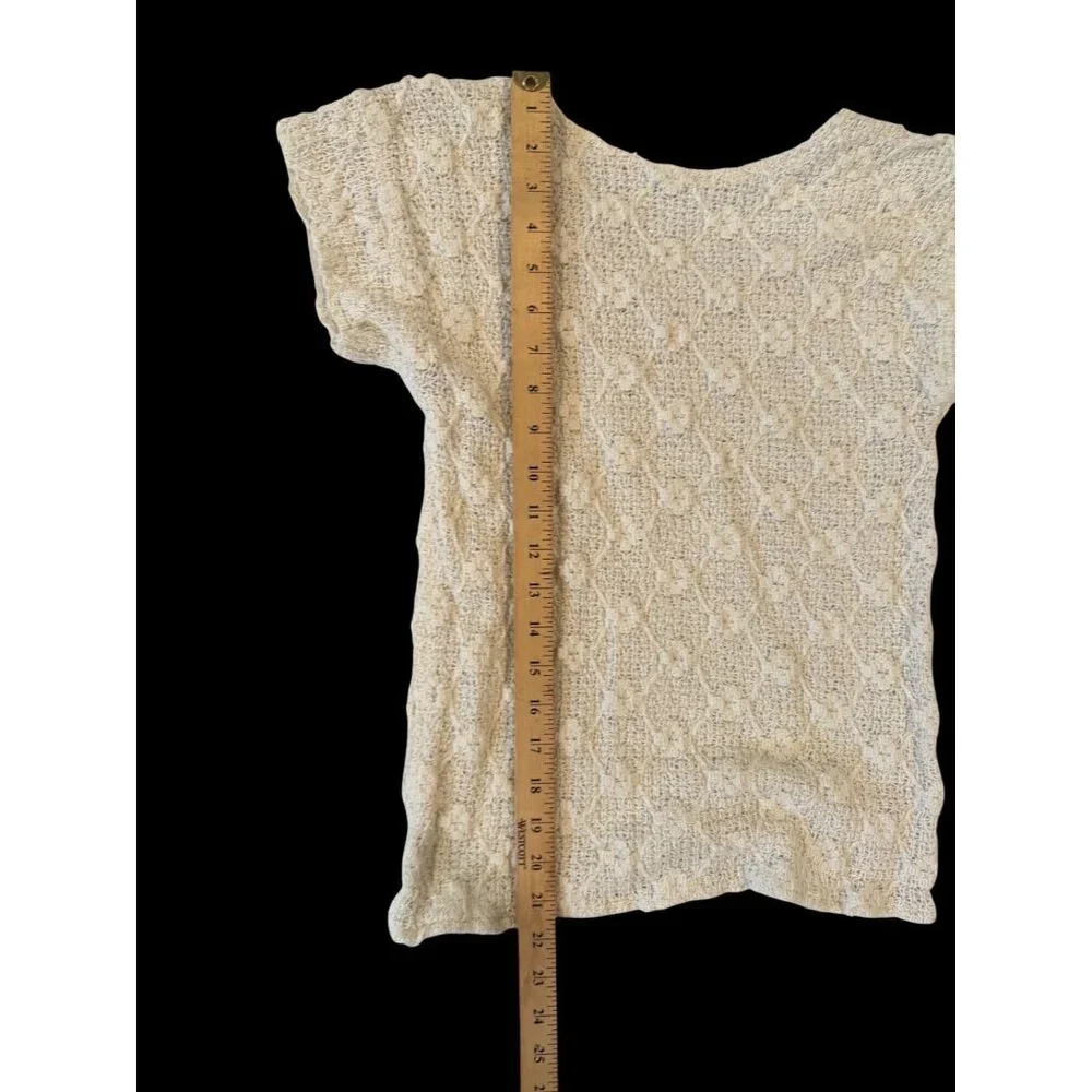 Vintage Ivory Short-Sleeve Top Knit Pattern Lightweight & Stretchy Size M - Picture 3 of 4